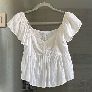 Japna Women's Cotton Smocked White Ruffled Top